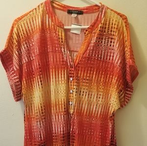 Orange & yellow short sleeve button front tunic